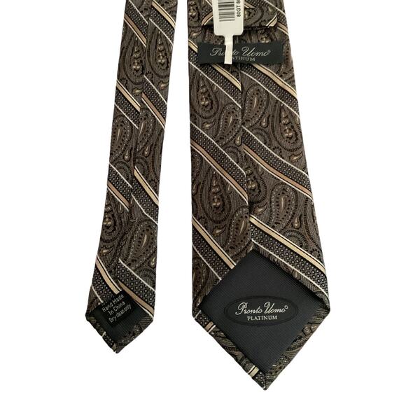 Pronto Uomo Platinum Mens NeckTie 100% Silk Handmade Paisley Jacquard NWT 36"x3" - Picture 4 of 4